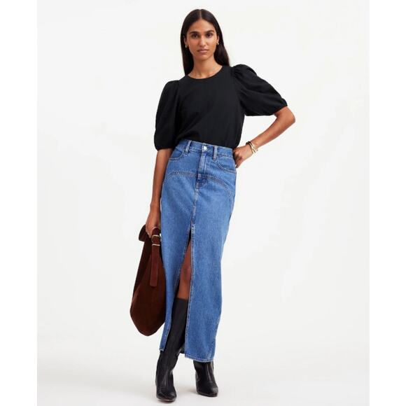 Madewell Puff-Sleeve Tee XS Black Crew Neck Cotton Relaxed Pullover Ruffle Trim - Picture 3 of 8